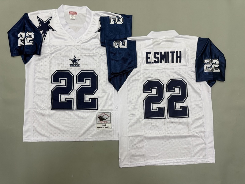 Men 2025 Nike Dallas Cowboys #22 E.Smith White Throwback Limited NFL Jersey 002
